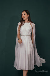 A-Line Crew Tea Length Chiffon Beaded Waist Mother of The Bride Dresses